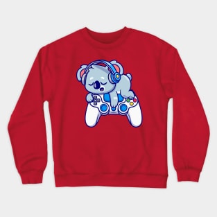 Cute Koala Sleeping On Game Controller With Headphone  Cartoon Crewneck Sweatshirt